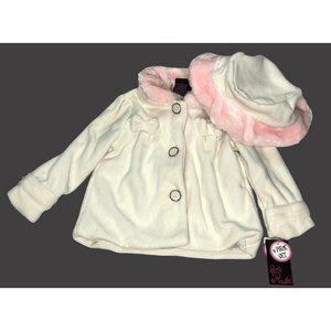 Rule Coat Jacket Matching Hat Toddler Size 24 Months White Pink Faux Fur